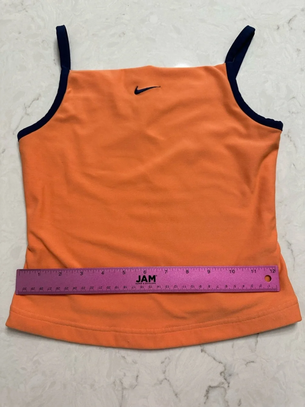 Nike Women's Orange Tank Top with NavyTrim, 4/6, Mesh back - Picture 4 of 6